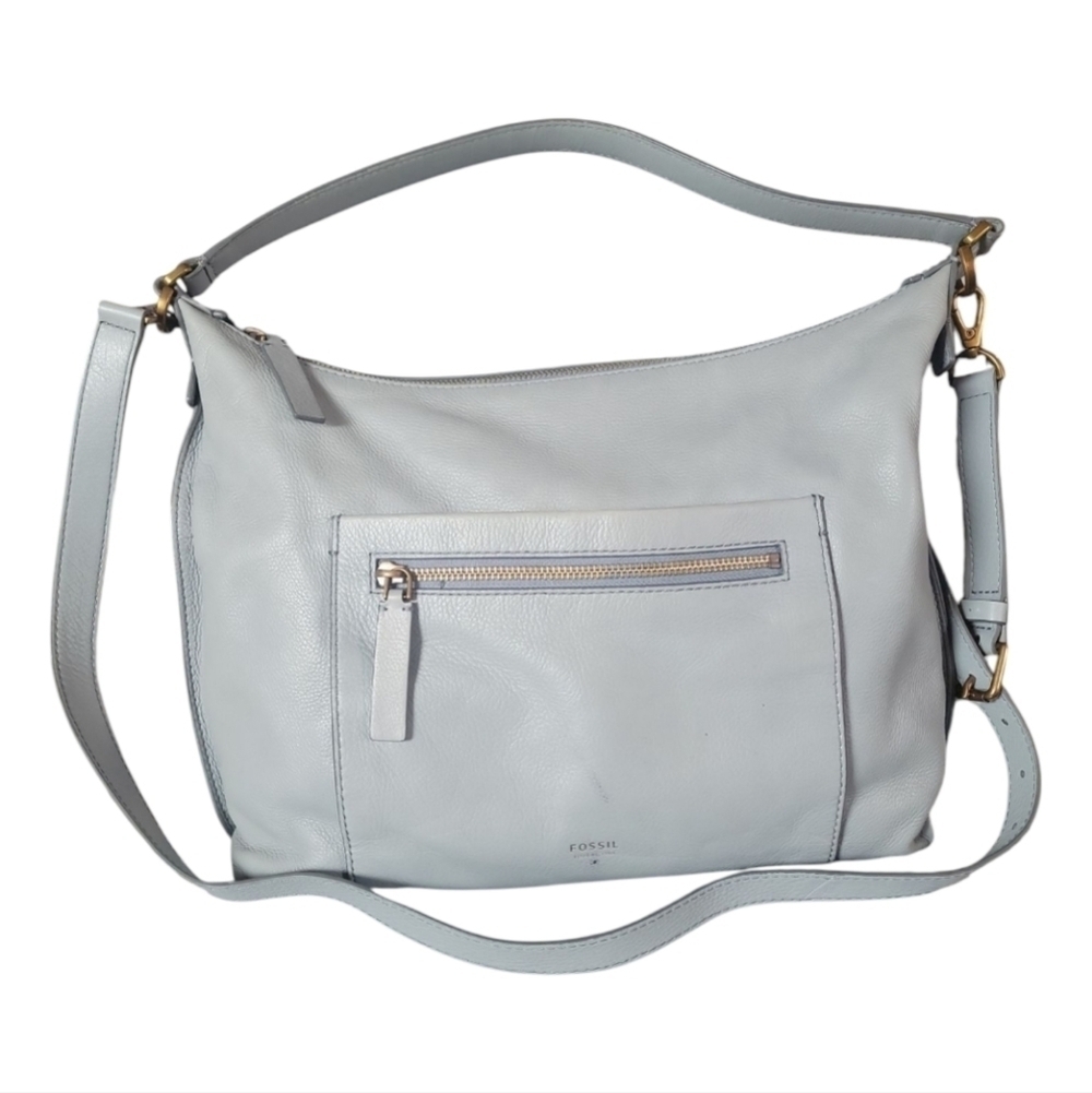 Fossil Vintage 1990s Light Blue Pebbled Leather Crossbody Shoulder Bag